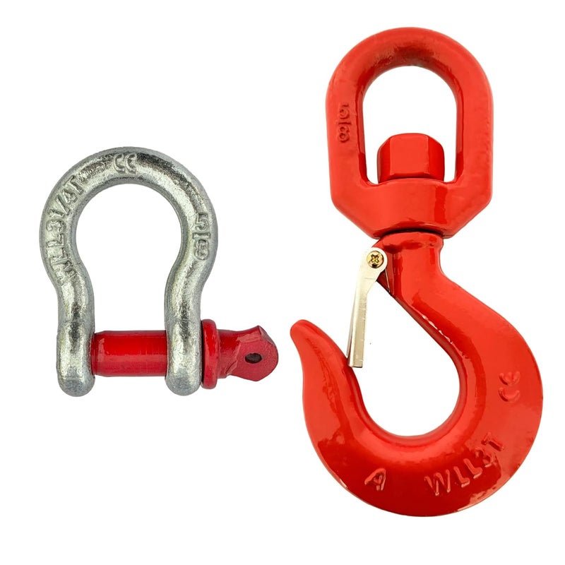 HENBOW 3 Ton Swivel Lifting Hooks and D Ring Shackles,G80 Chain Hooks with 5/8" Shackle,6600Lbs Safety Load Limit,Heavy Duty Alloy Steel Shackle,Round Rotating Swivel Snap Hook - Image 1